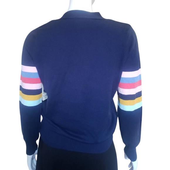 St John's Bay Womens Medium Blue Cardigan Multi-Color Stripe Sleeve  Sweater NWT - Picture 9 of 12